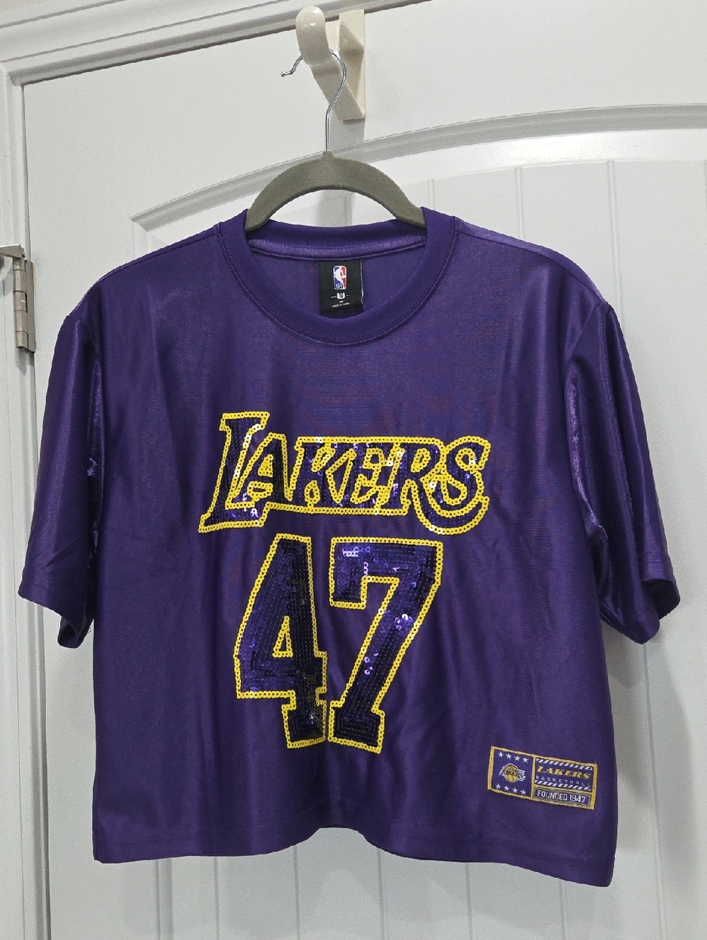 NBA Los Angeles Lakers Sequin Vantage Crop Jersey, Medium
